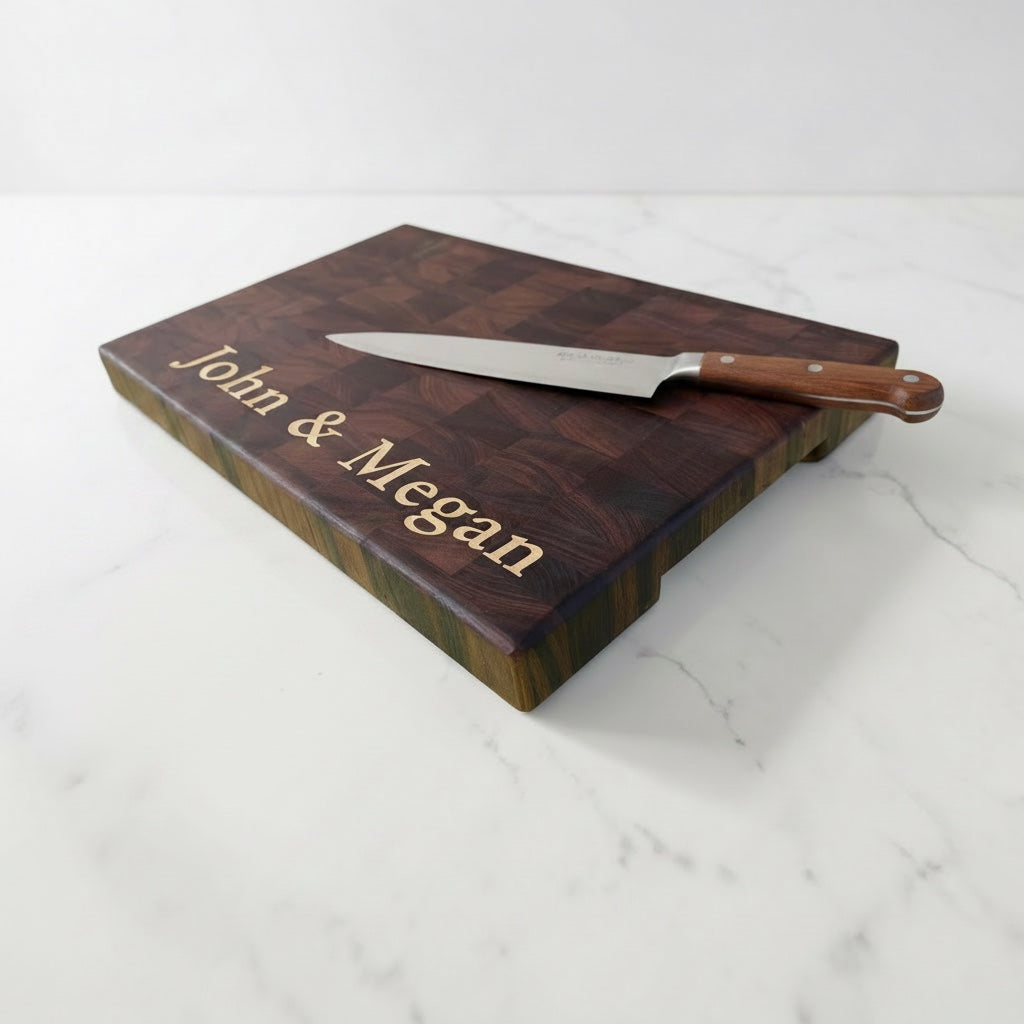 Personalized Walnut End Grain Cutting Board, Custom Engraved Butcher Block