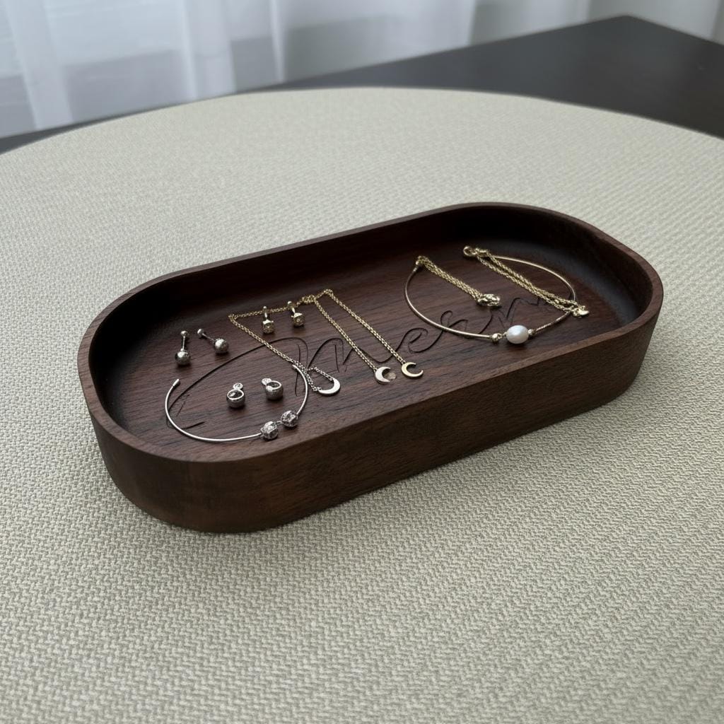 Personalized Wood Valet Tray, Walnut Catchall Tray, Jewelry Organizer, Gift for Him, Father's Day