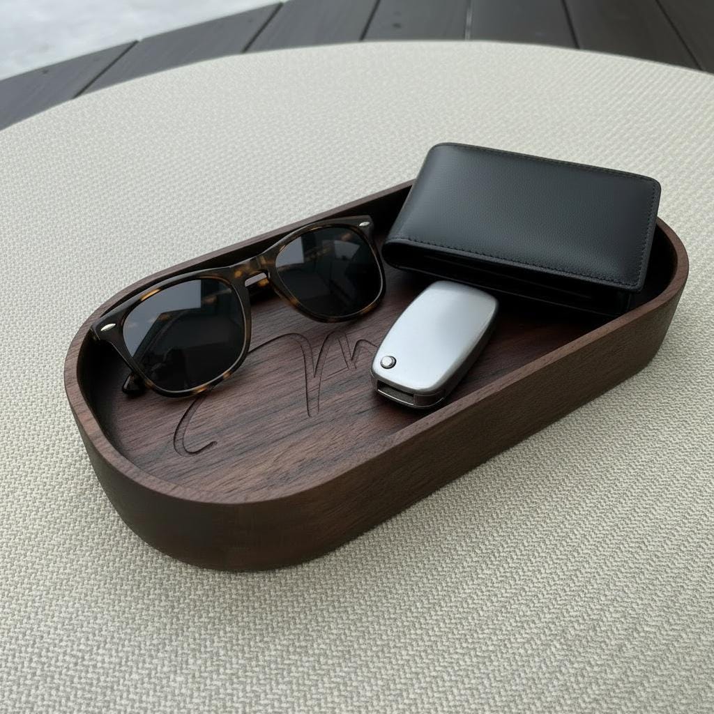 Personalized Wood Valet Tray, Walnut Catchall Tray, Jewelry Organizer, Gift for Him, Father's Day