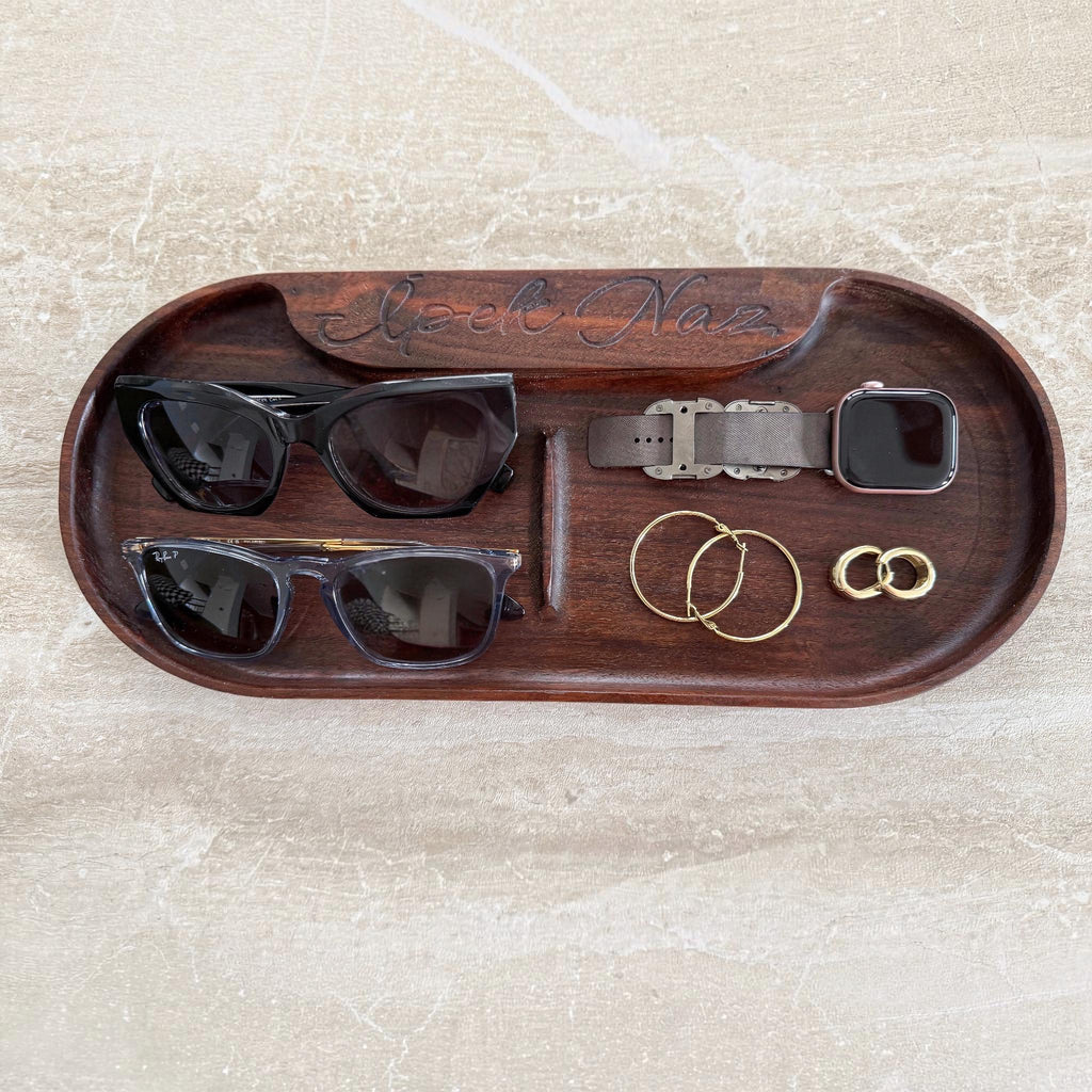 Personalized Wood Valet Tray, Walnut Catchall Tray, Jewelry Organizer, Birthday Gift