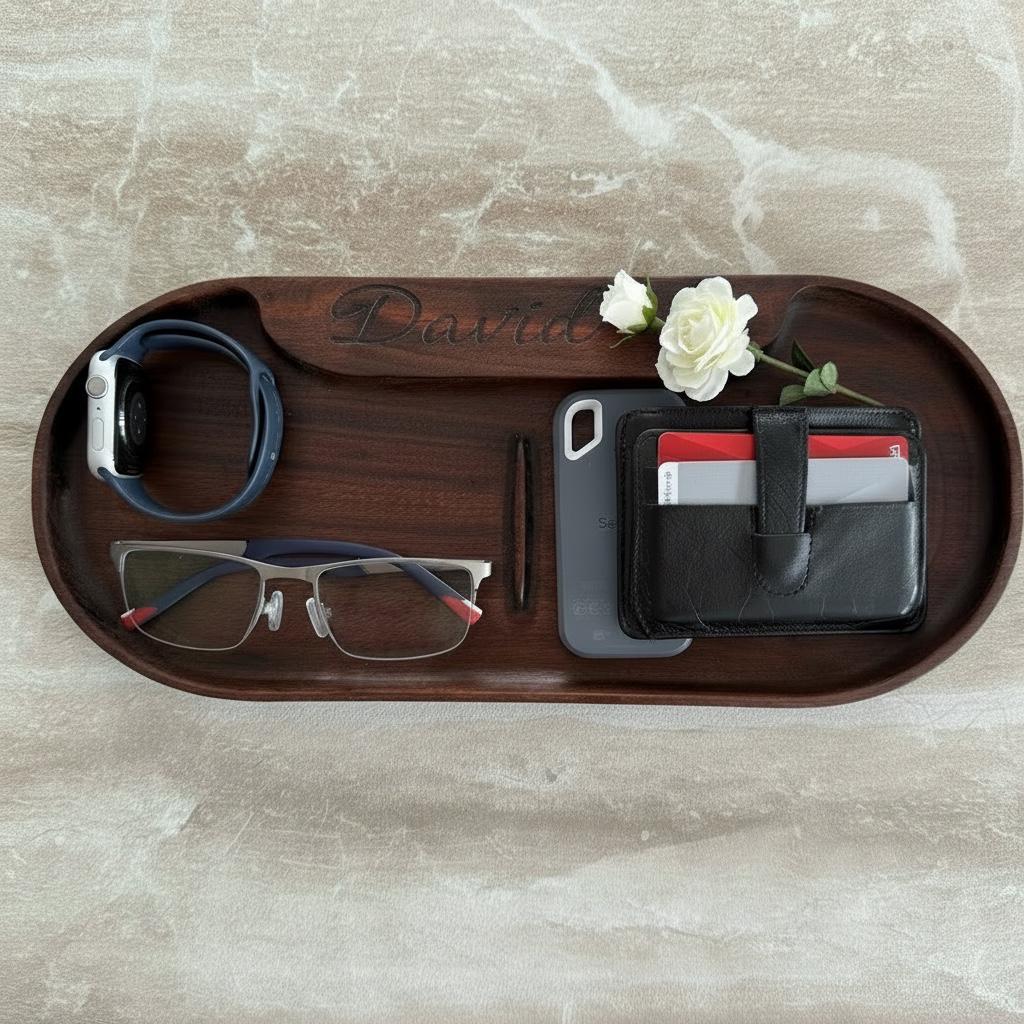 Personalized Wood Valet Tray, Walnut Catchall Tray, Jewelry Organizer, Birthday Gift