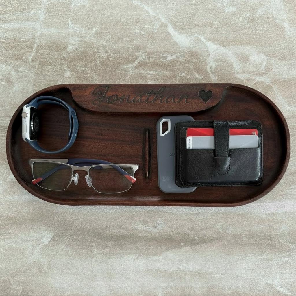 Personalized Wood Valet Tray, Walnut Catchall Tray, Jewelry Organizer, Birthday Gift