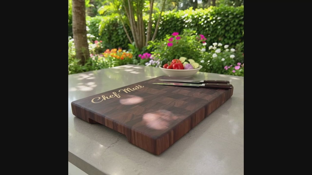 Personalized Walnut End Grain Cutting Board, Custom Engraved Butcher Block